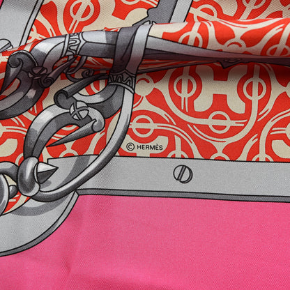 Hermes Cashmere Silk Mors Et Gourmettes Remix Shawl 140 Rose Vif Rouge Gris 5 of 6
