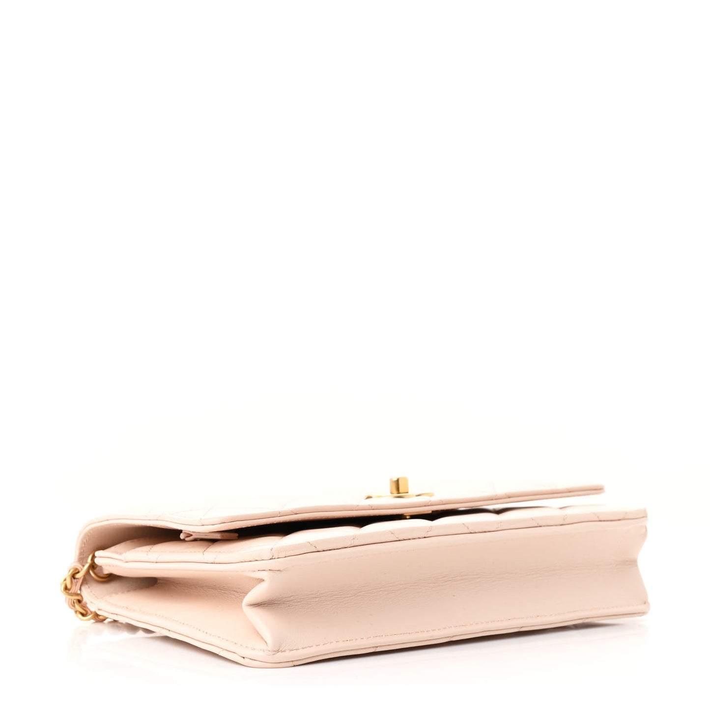 Lambskin Quilted CC Pearl Crush Wallet on Chain WOC Light Beige