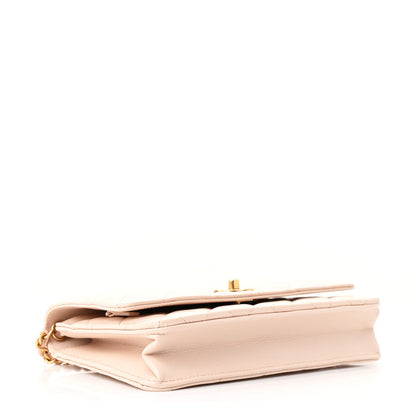 Chanel Lambskin Quilted CC Pearl Crush Wallet on Chain WOC Light Beige 4 of 14