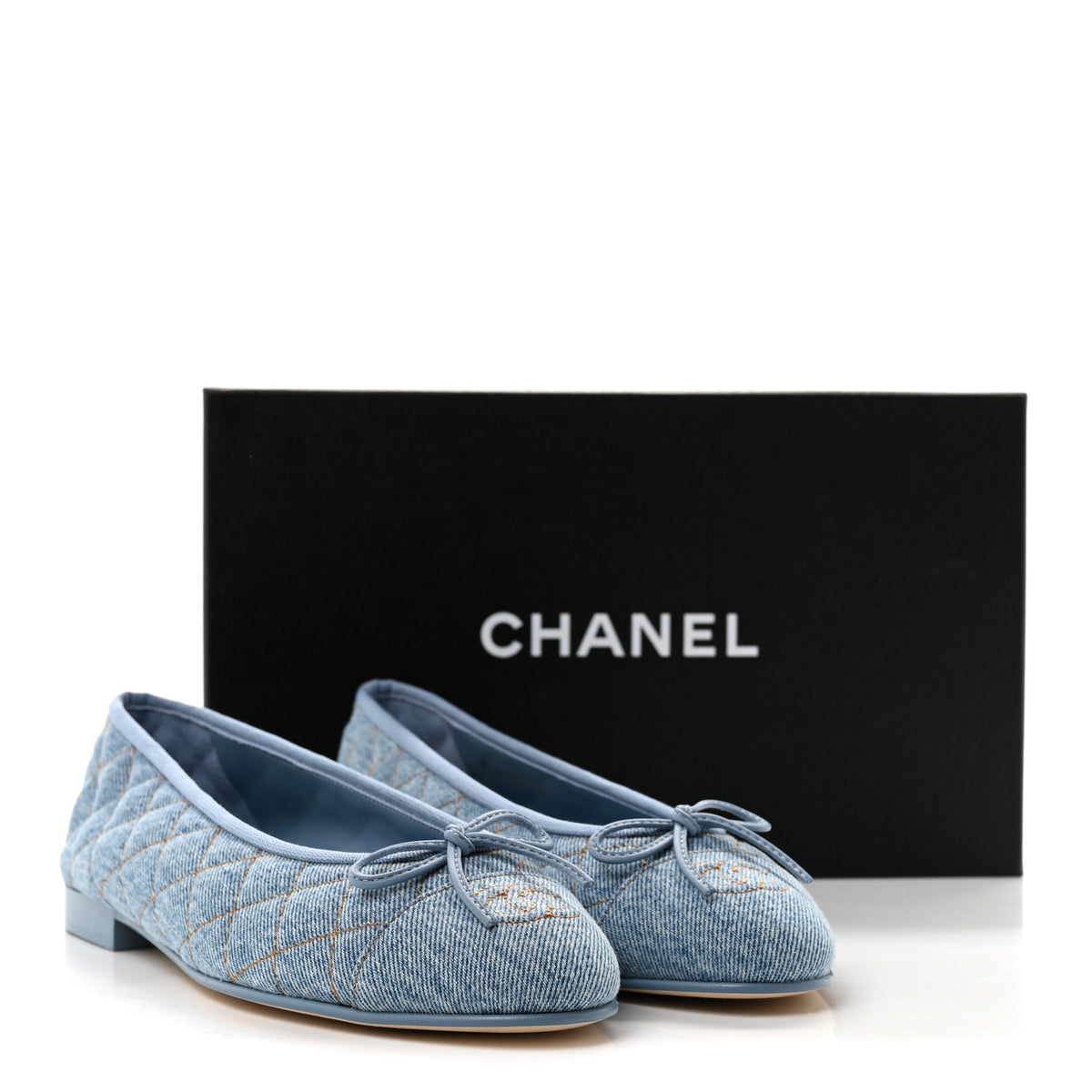 Denim Quilted Cap Toe CC Ballerina Flats 39 Light Blue