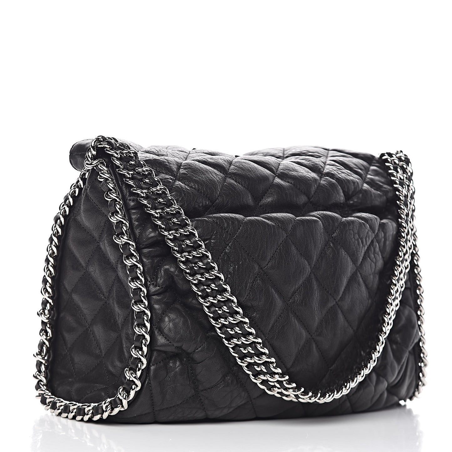 Washed Lambskin Chain Around Hobo Black