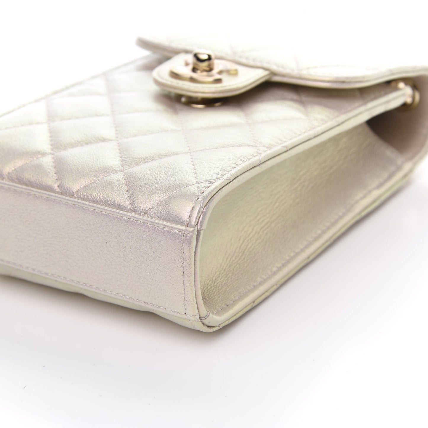 Iridescent Lambskin Quilted CC Phone Holder Ivory