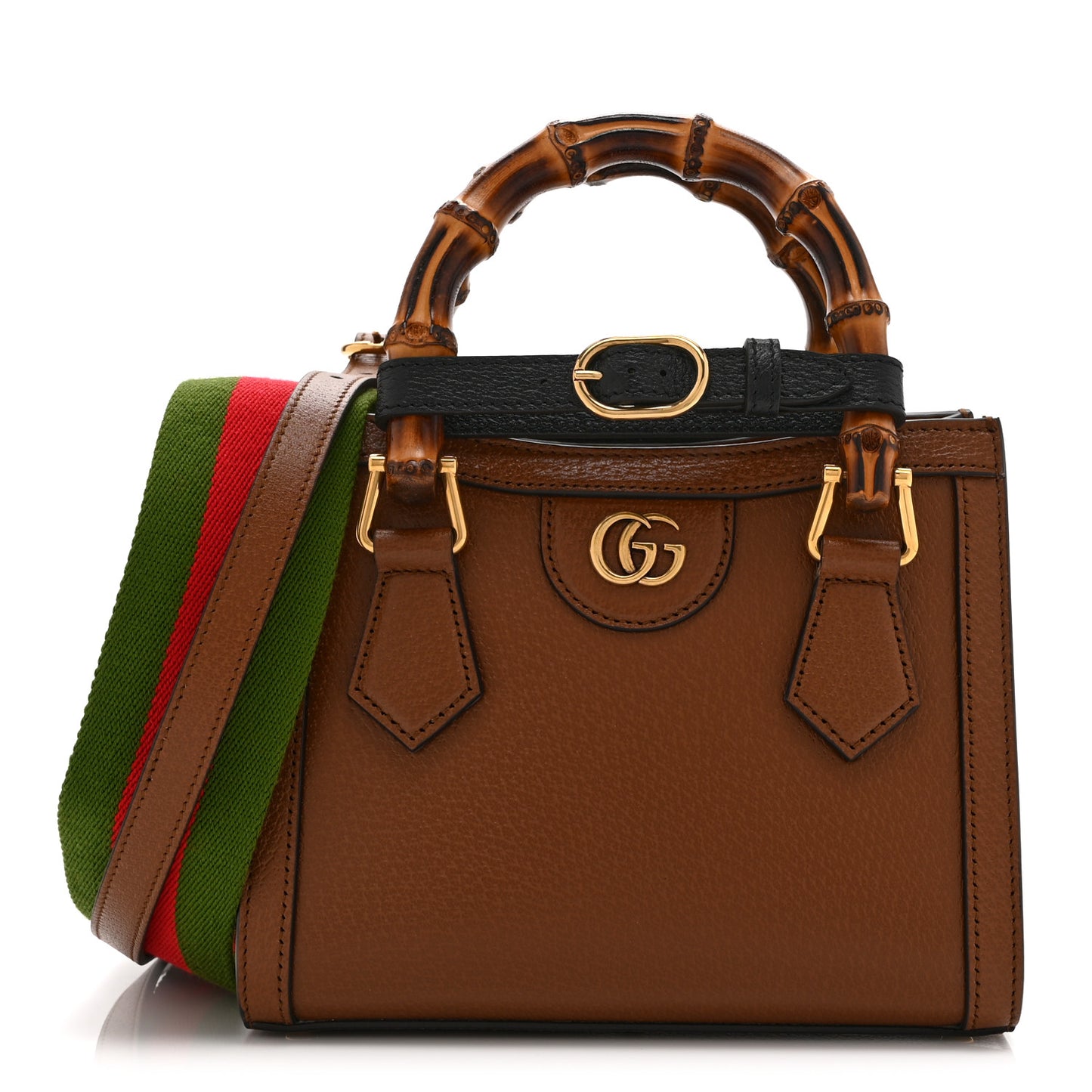 Textured Dollar Calfskin Web Mini Diana Tote Bag Cuir Black