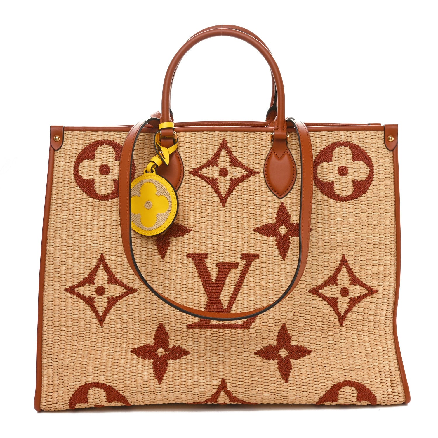 Louis Vuitton Raffia Calfskin Monogram Giant Onthego GM Tan 1 of 9