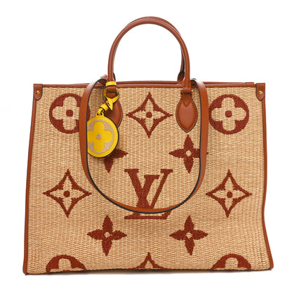 Louis Vuitton Raffia Calfskin Monogram Giant Onthego GM Tan 1 of 9
