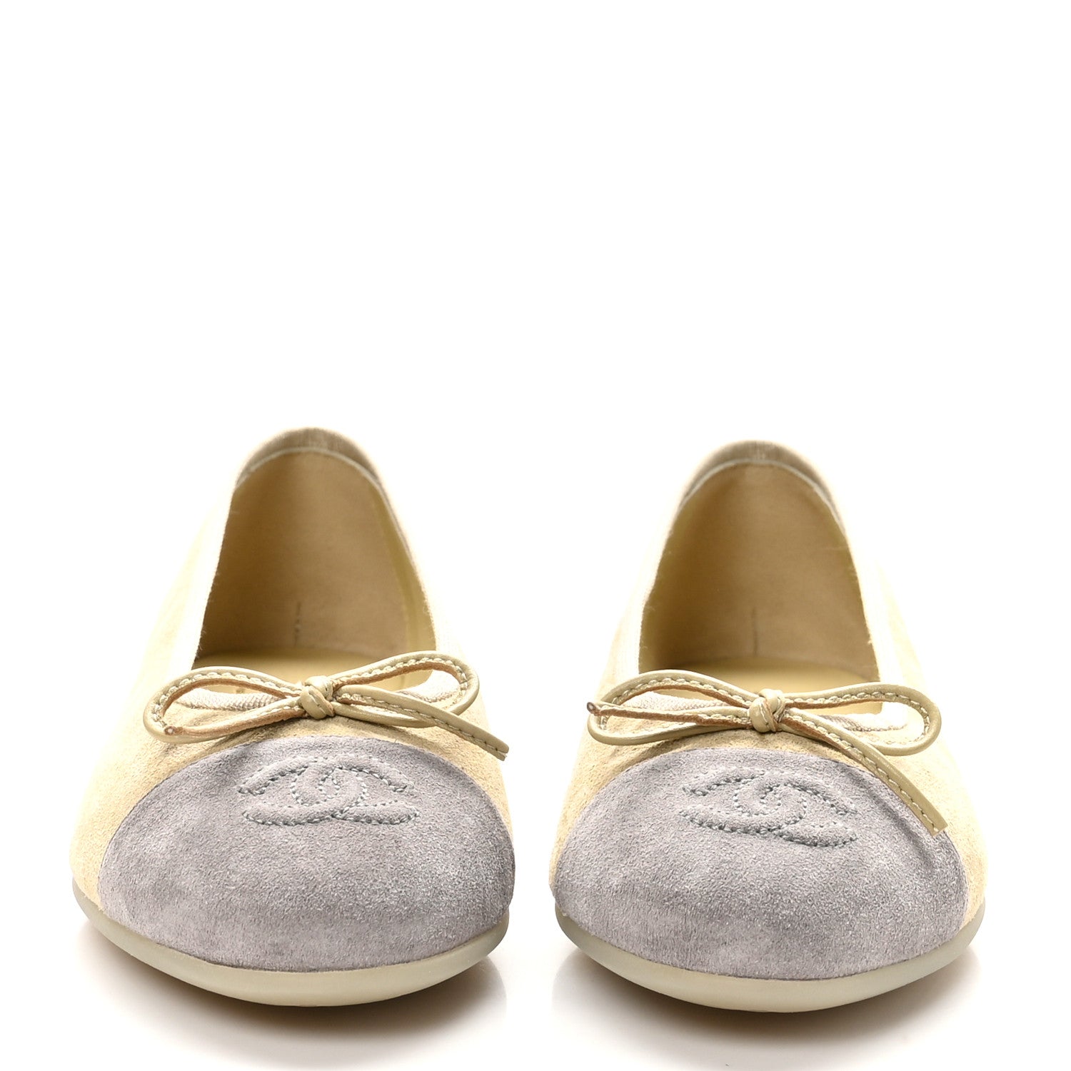 Chanel Suede Cap Toe CC Ballerina Flats 37 Light Yellow Grey 3 of 10