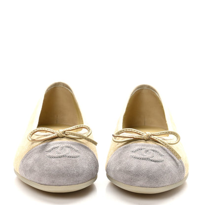 Chanel Suede Cap Toe CC Ballerina Flats 37 Light Yellow Grey 3 of 10
