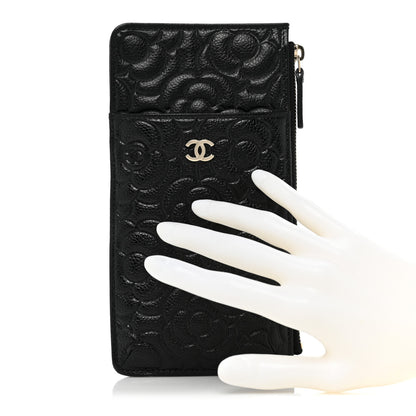Chanel Caviar Camellia Embossed Classic Flat Wallet Pouch Black 2 of 9