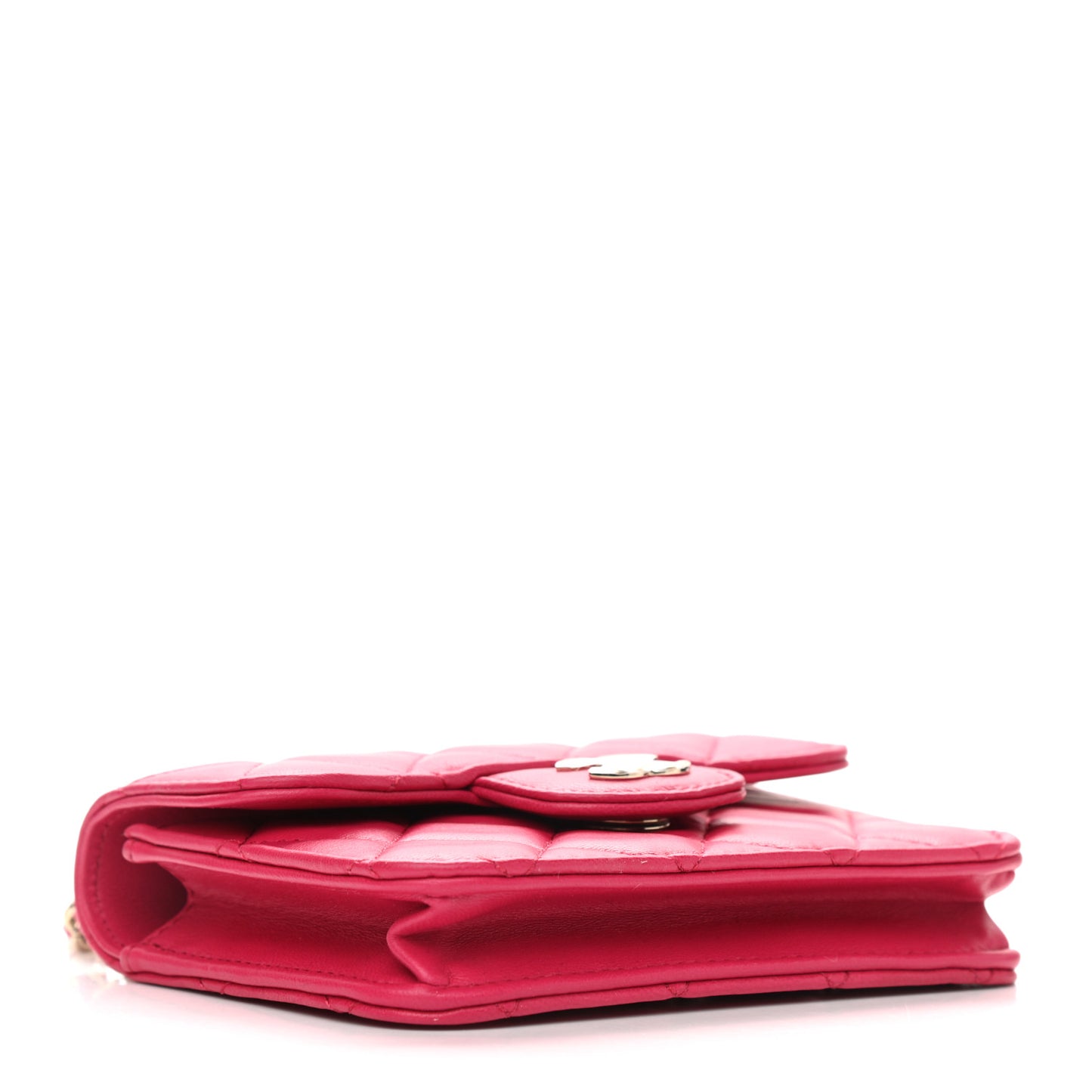 Lambskin Quilted Top Handle Flap Coin Purse With Chain Dark Pink