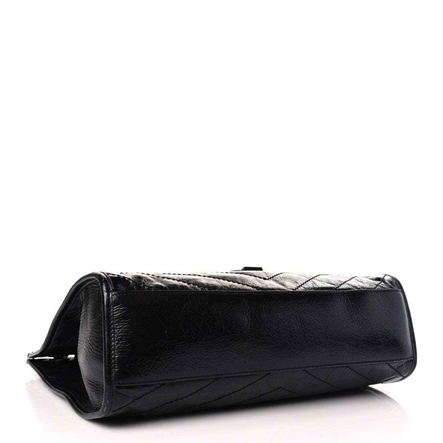 Crinkled Calfskin Matelasse Monogram Medium Niki Shopper Tote Black