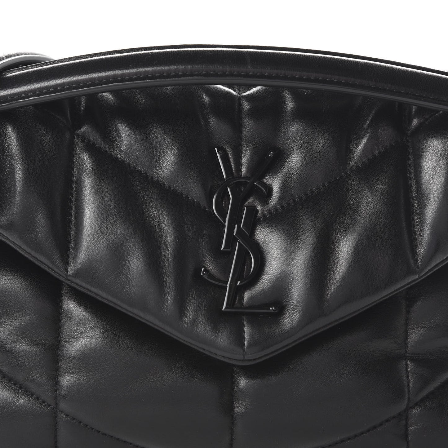 Lambskin Quilted Small Loulou Puffer Monogram Chain Satchel Black