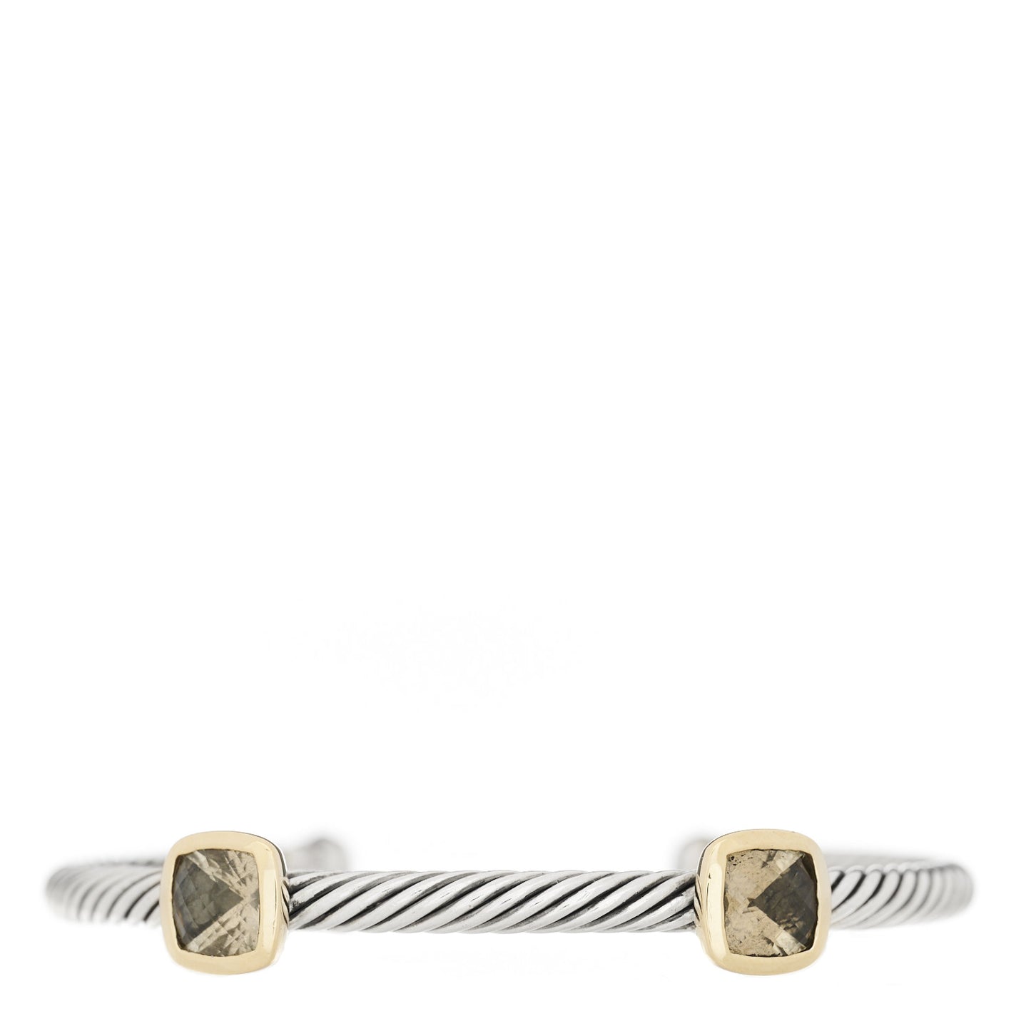 Sterling Silver 18K Yellow Gold Smoky Quartz 4mm Noblesse Double Station Cable Bracelet