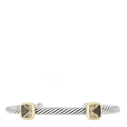 David Yurman Sterling Silver 18K Yellow Gold Smoky Quartz 4mm Noblesse Double Station Cable Bracelet 1 of 8