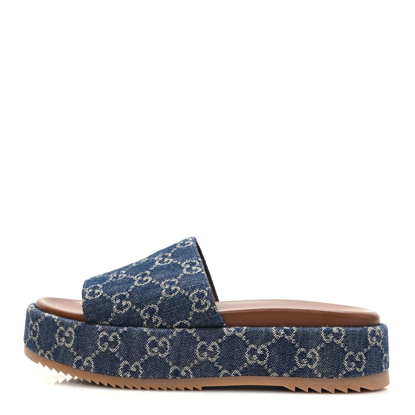 New Denim GG Monogram Angelina Platform 55mm Slide Sandals 40 Blue Tea