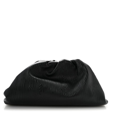 Bark Calfskin Embossed The Pouch Oversized Clutch Black
