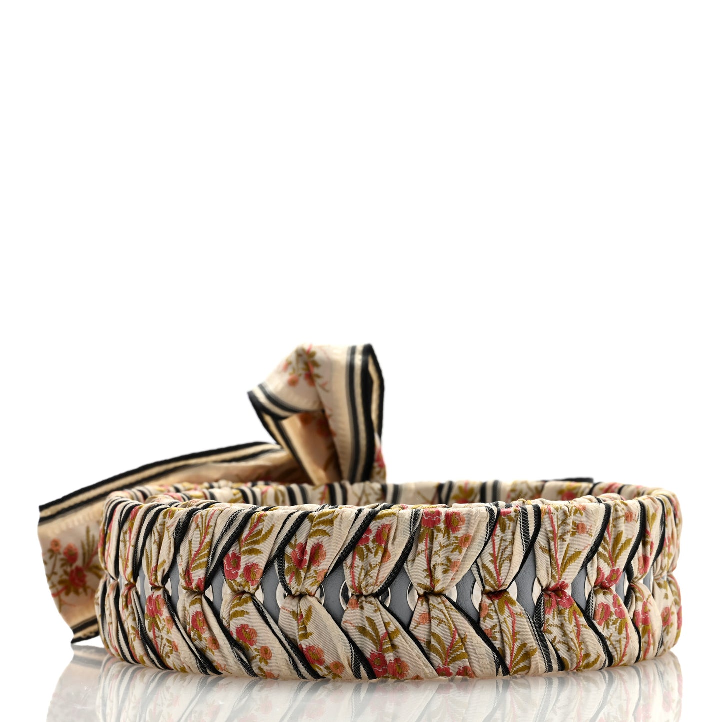 Calfskin Ribbon Lace Up Floral Strap You Grey White