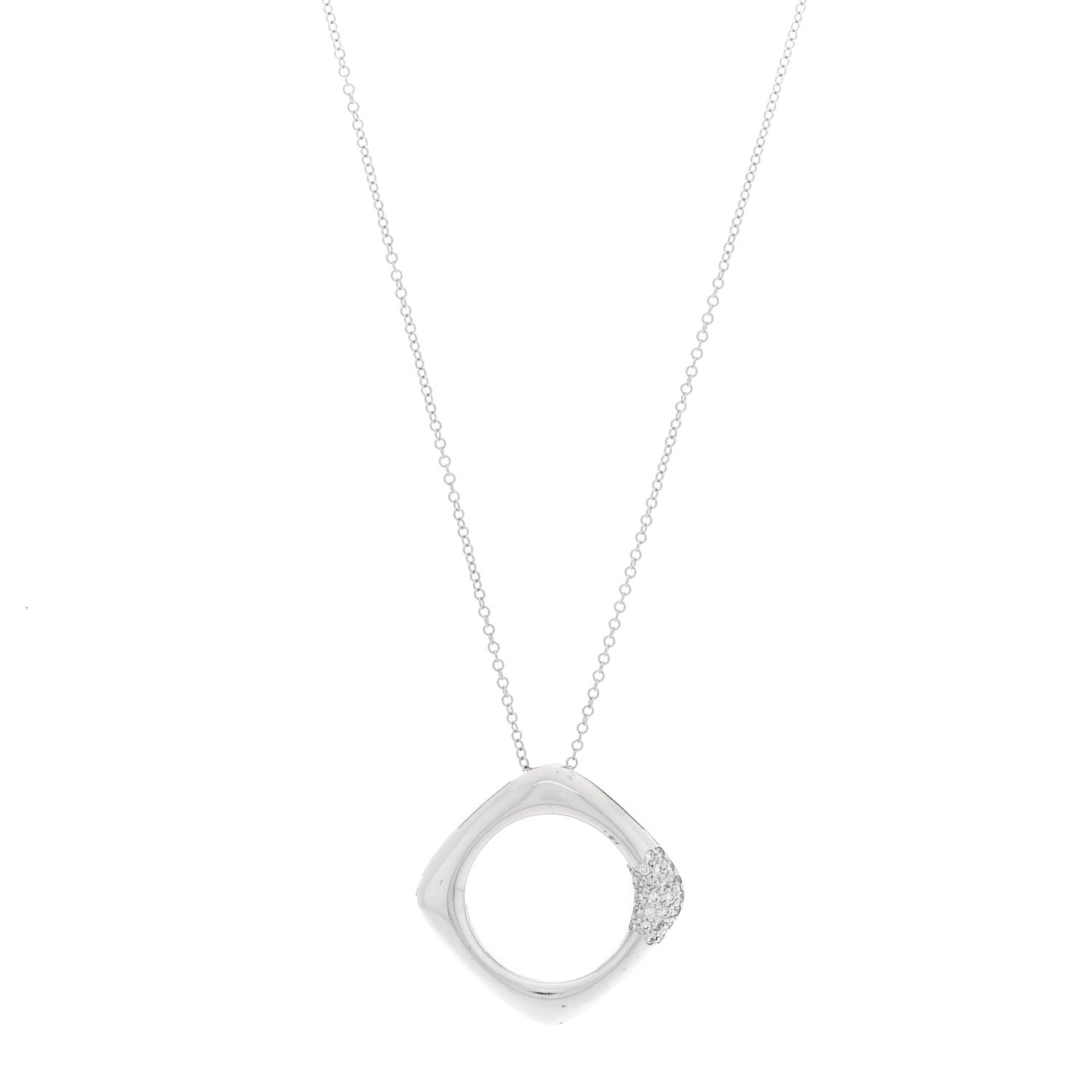 18K White Gold Diamond Square Pendant Necklace