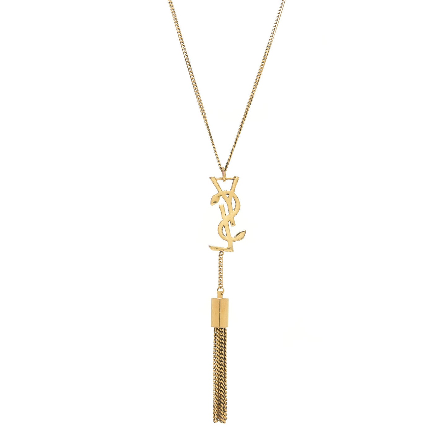 Brass Snake Monogram Tassel Necklace Gold