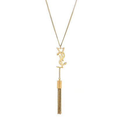 Saint Laurent Brass Snake Monogram Tassel Necklace Gold 5 of 7