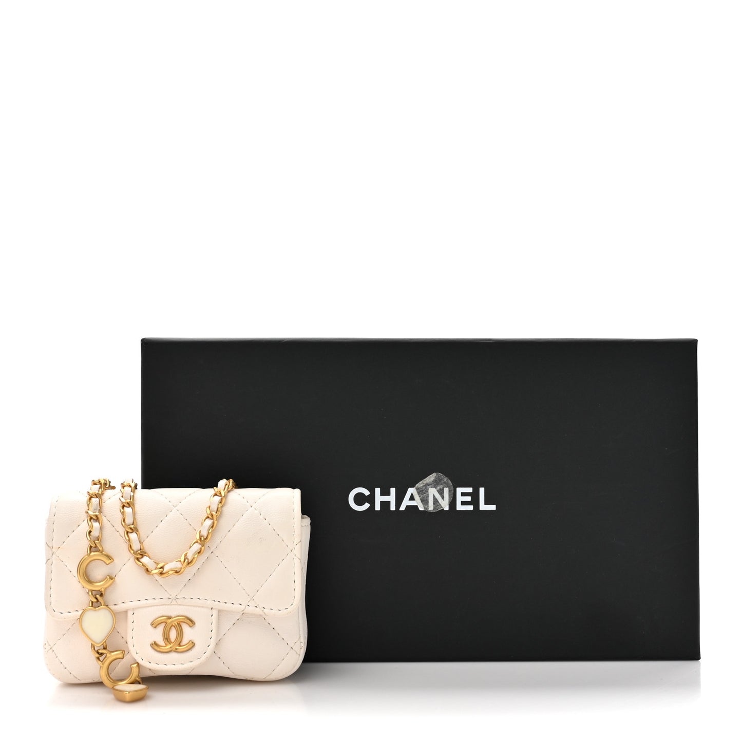 Lambskin Enamel Quilted Mini Chain Belt Bag White