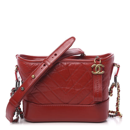 Chanel Aged Calfskin Chevron Quilted Small Gabrielle Hobo Red 1 of 11
