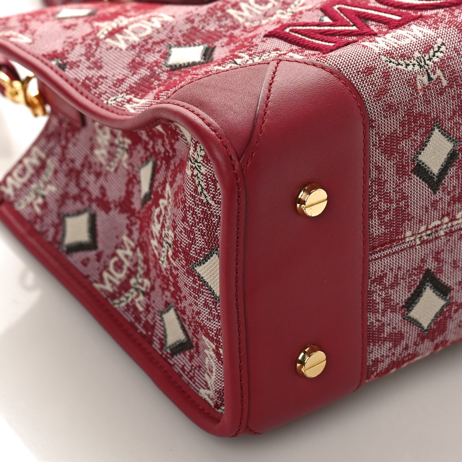 MCM Vintage Jacquard Monogram Small Munchen Tote Red 7 of 8