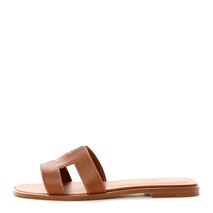 Hermes Box Calfskin Oran Sandals 38 Gold 1 of 9