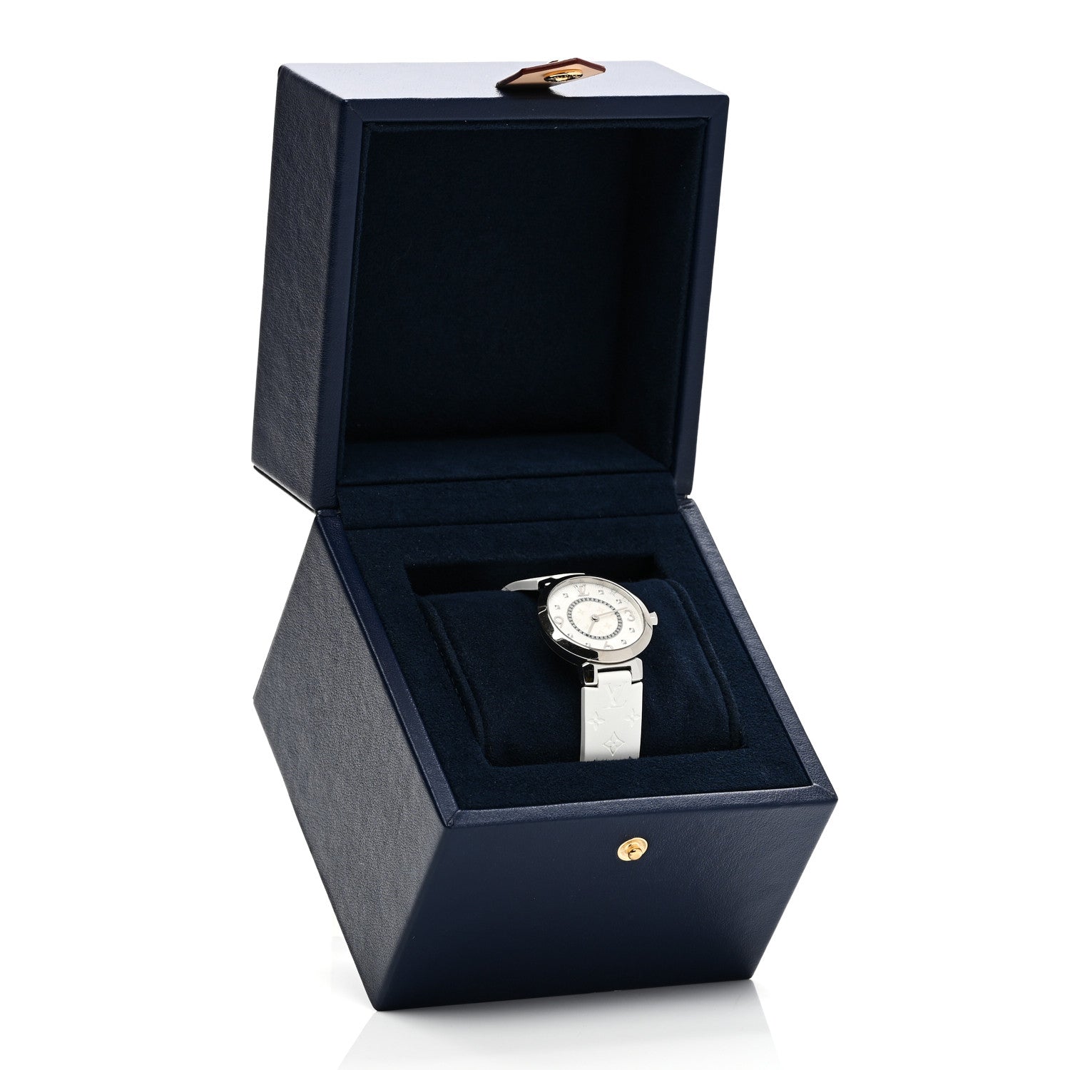 Louis Vuitton Stainless Steel Rubber Diamond 28mm Tambour Slim Quartz Watch White 5 of 5