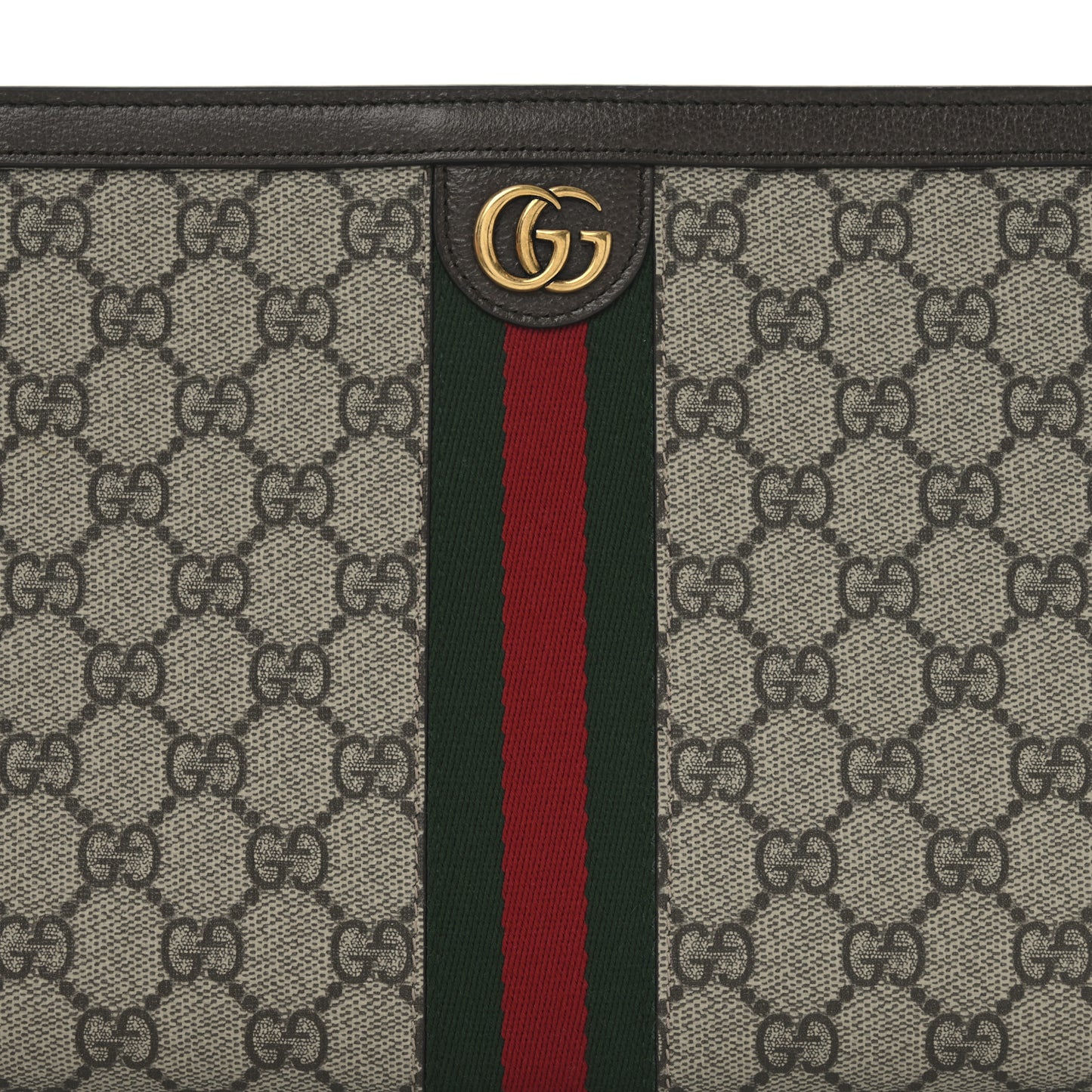 GG Supreme Monogram Textured Dollar Calfskin Web Small Ophidia Wristlet Pouch Beige Ebony New Acero