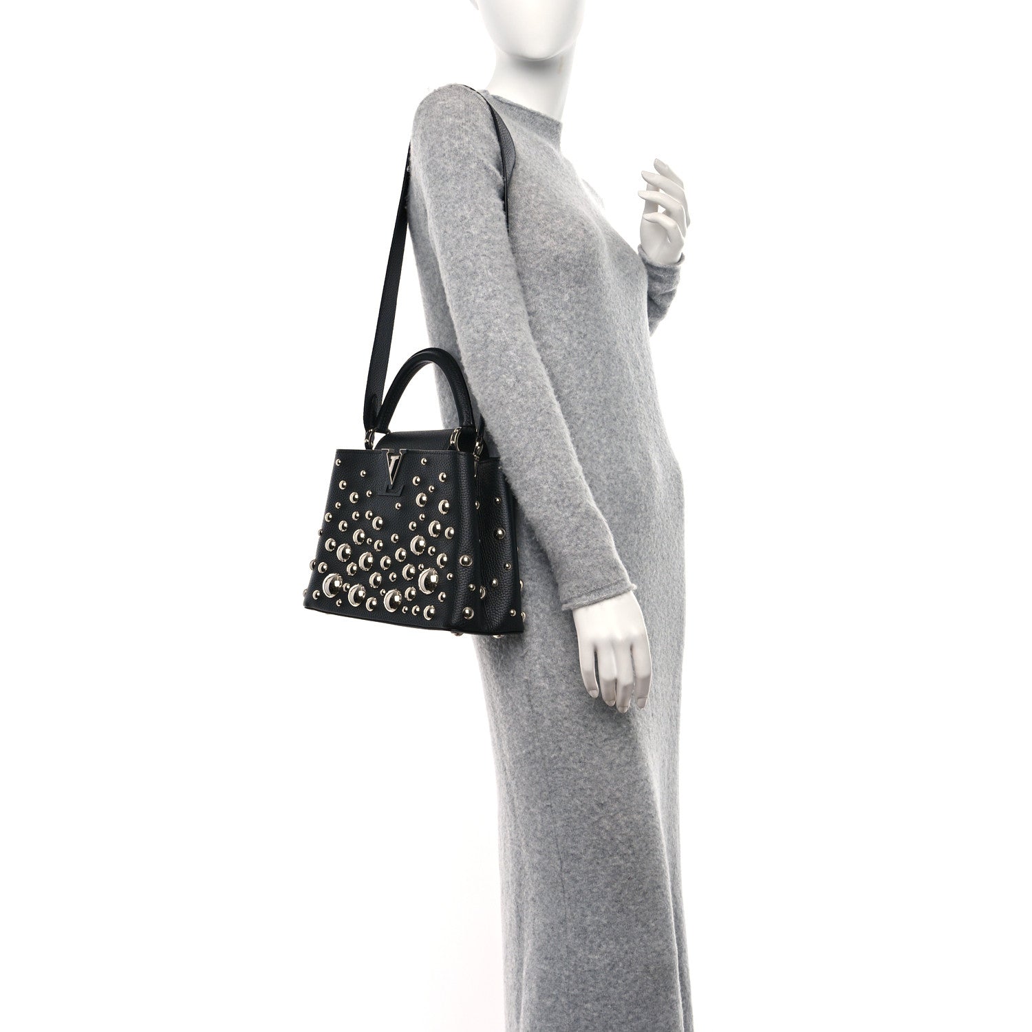 Louis Vuitton LV X YK Taurillon Brass Metal Dots Capucine MM Black 2 of 8