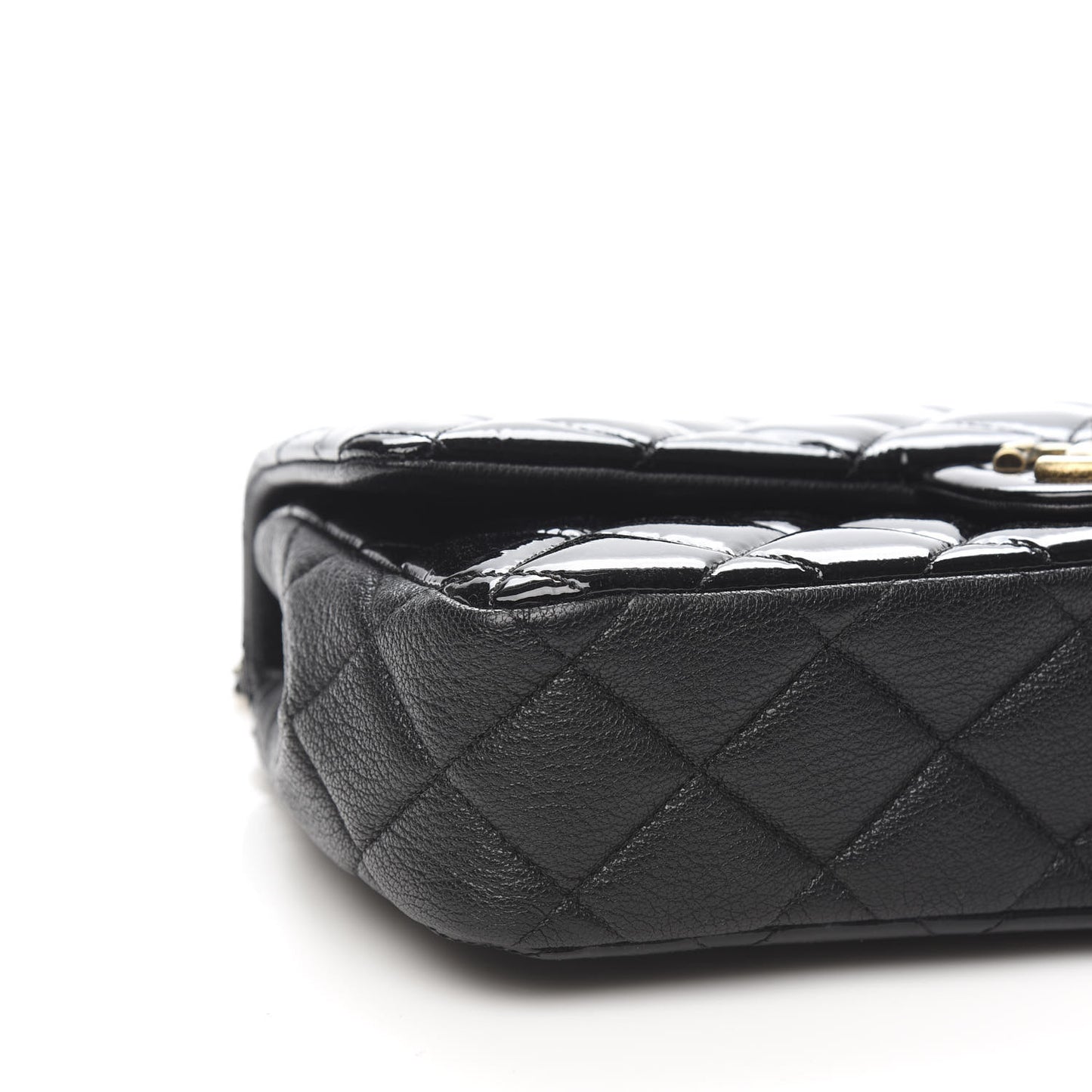 Patent Goatskin Quilted Medium CC Eyelet Flap Black