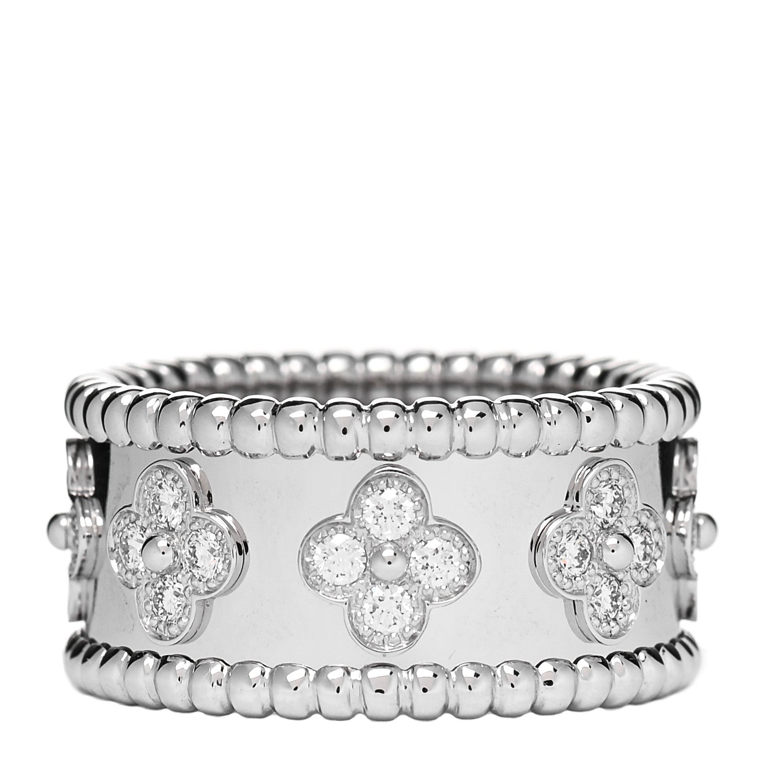 Van Cleef & Arpels 18K White Gold Diamond Medium Perlee Clover Band Ring 55 7.25 3 of 5