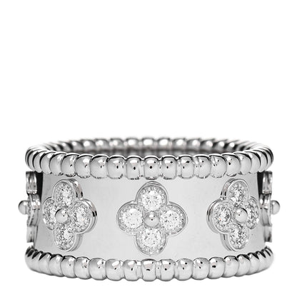 Van Cleef & Arpels 18K White Gold Diamond Medium Perlee Clover Band Ring 55 7.25 3 of 5