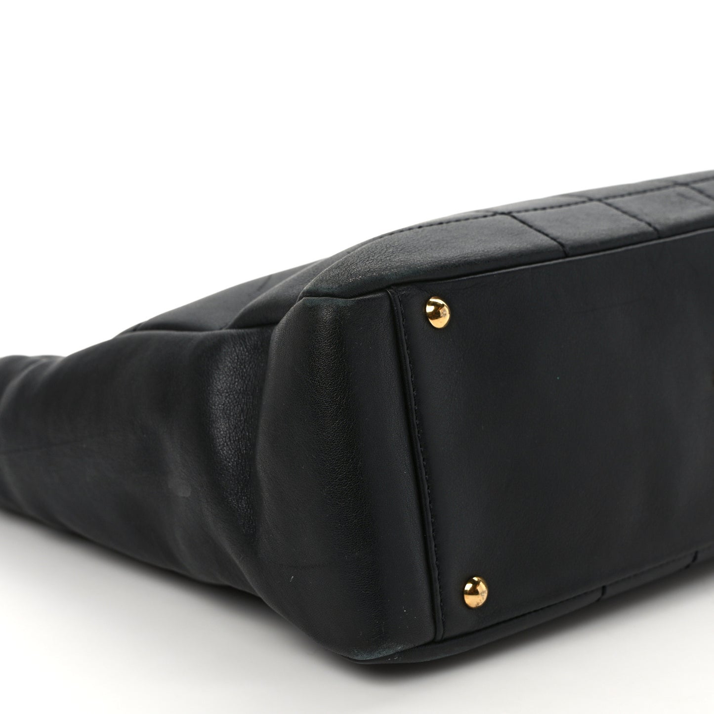Calfskin Stitched Chocolate Bar Shopping Tote Black