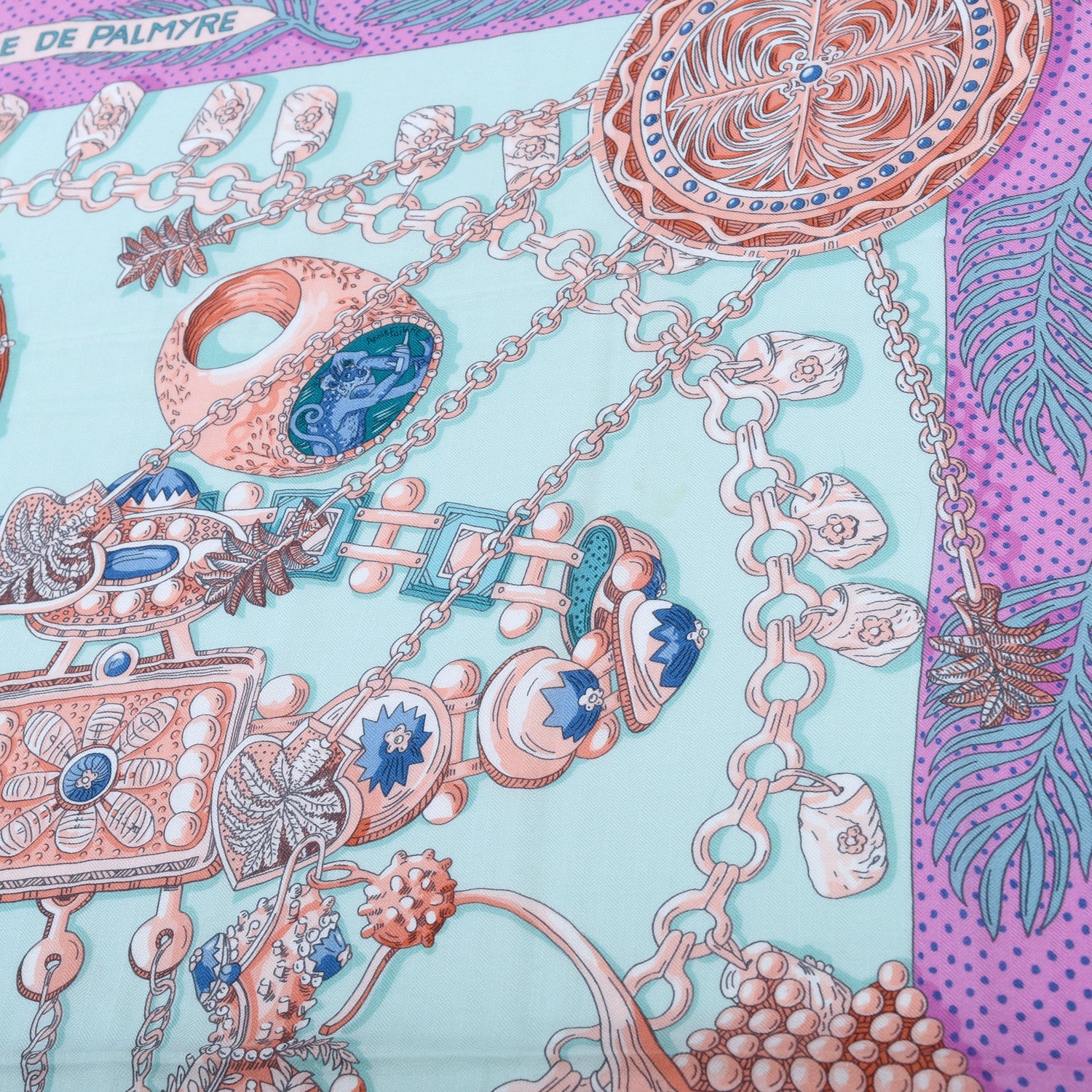 Hermes Cashmere Silk Zenobie Reine De Palmyre Shawl 140 Vert d'Eau Rose Jaune Vif 5 of 9