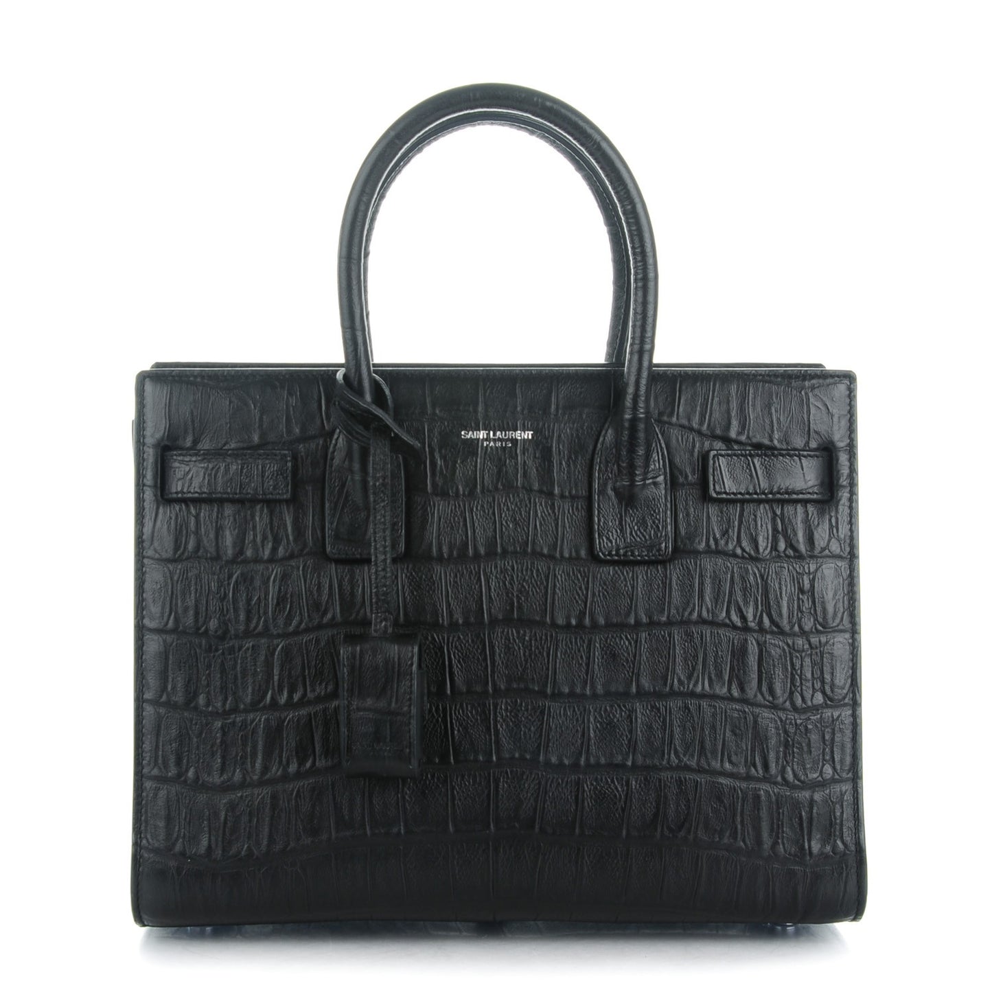 Calfskin Crocodile Embossed Baby Sac De Jour Black
