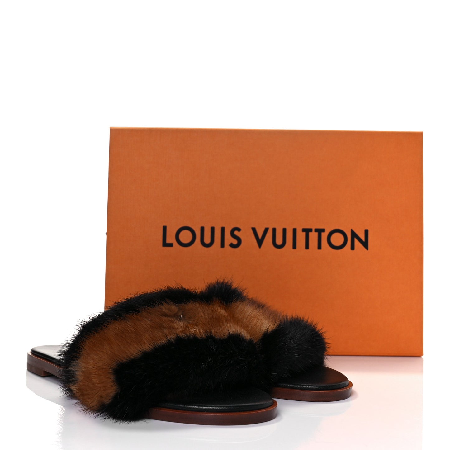 Mink Fur Lock It Flat Mule 40 Black Brown