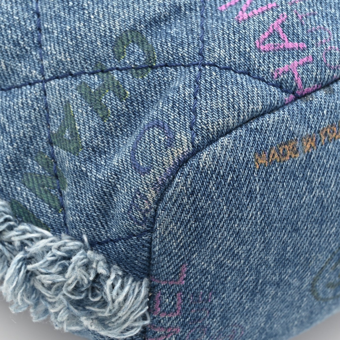 Denim Quilted Small Mood Bucket With Chain Blue Multicolor