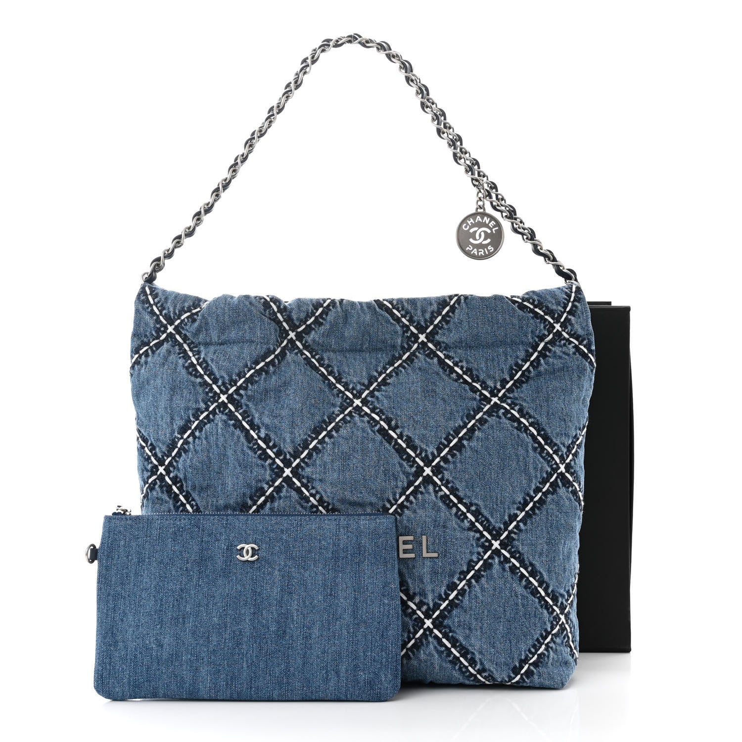 Chanel Denim Quilted Stitched Small Chanel 22 Blue 12 of 12