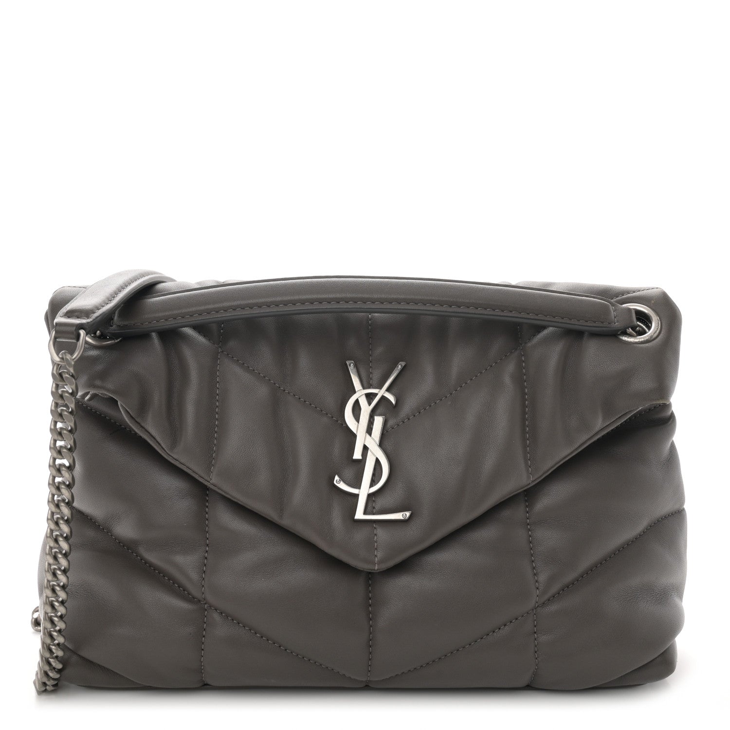 Saint Laurent Lambskin Quilted Small Loulou Puffer Monogram Chain Satchel Storm 1 of 11