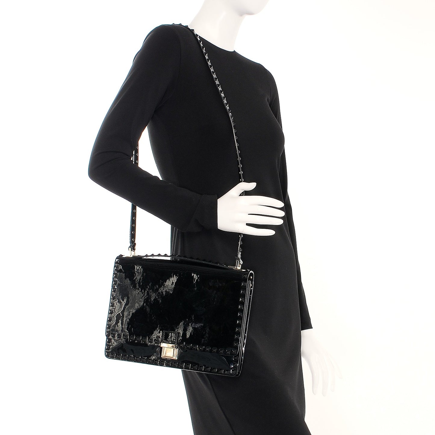Patent Rockstud Shoulder Bag Black