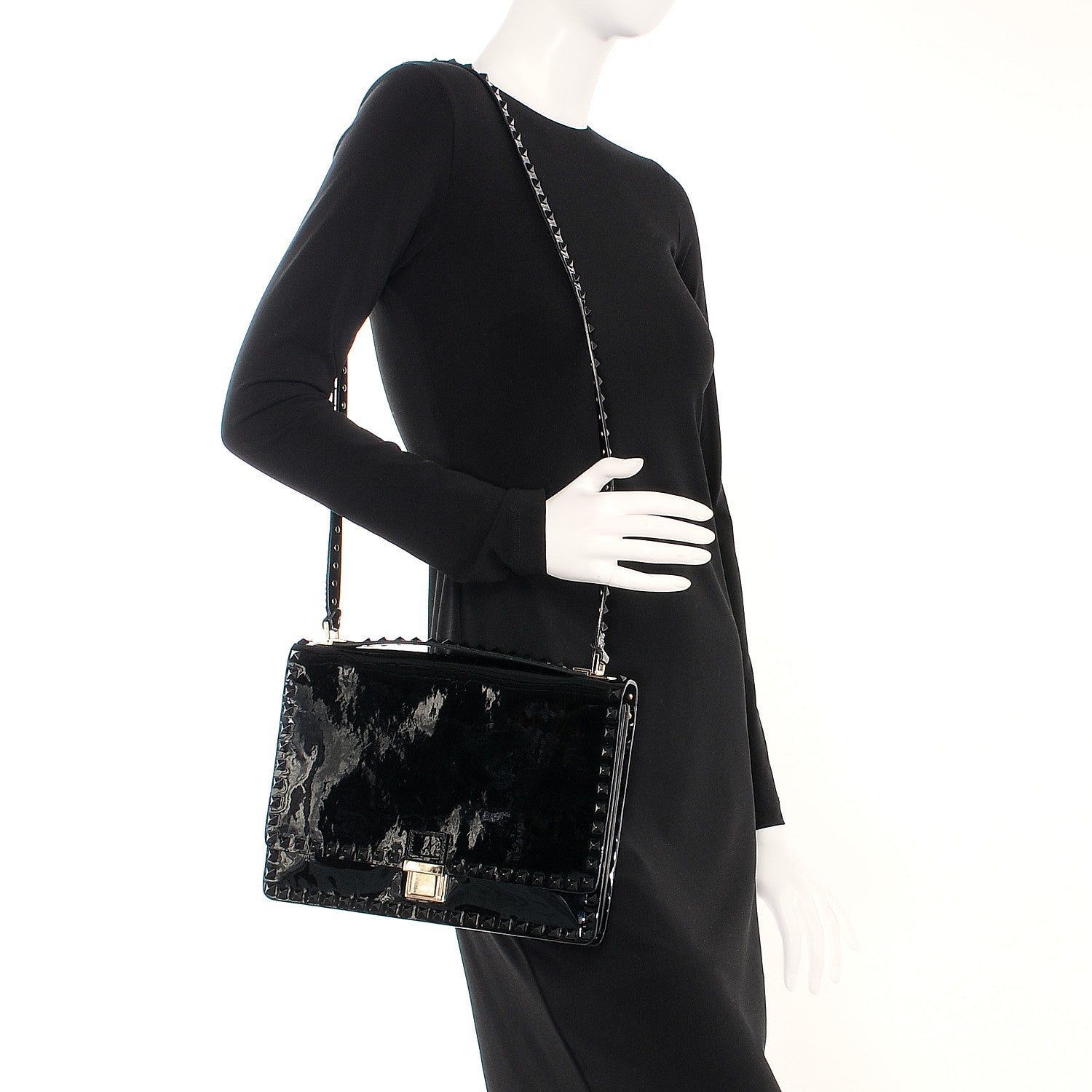 Valentino Garavani Patent Rockstud Shoulder Bag Black 2 of 5