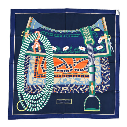Hermes Silk Silla De Gaucho Scarf 90 Marine Bleu Black 2 of 4