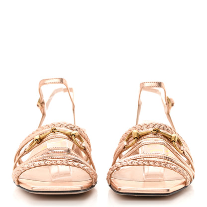 Gucci Metallic Nappa Braided Ketty Horsebit Sandals 35 Salmone 3 of 11