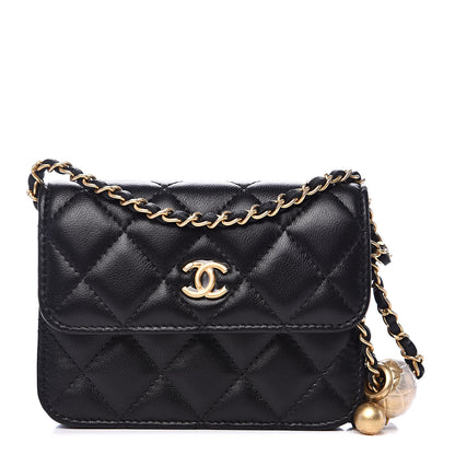 Chanel Lambskin Quilted Pearl Crush Clutch With Chain Black 1 of 10