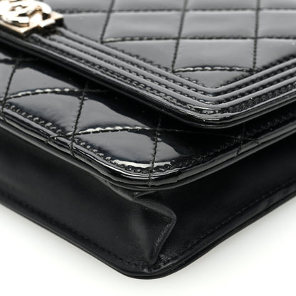 Chanel Patent Calfskin Quilted Boy Wallet On Chain WOC Black 10 of 10