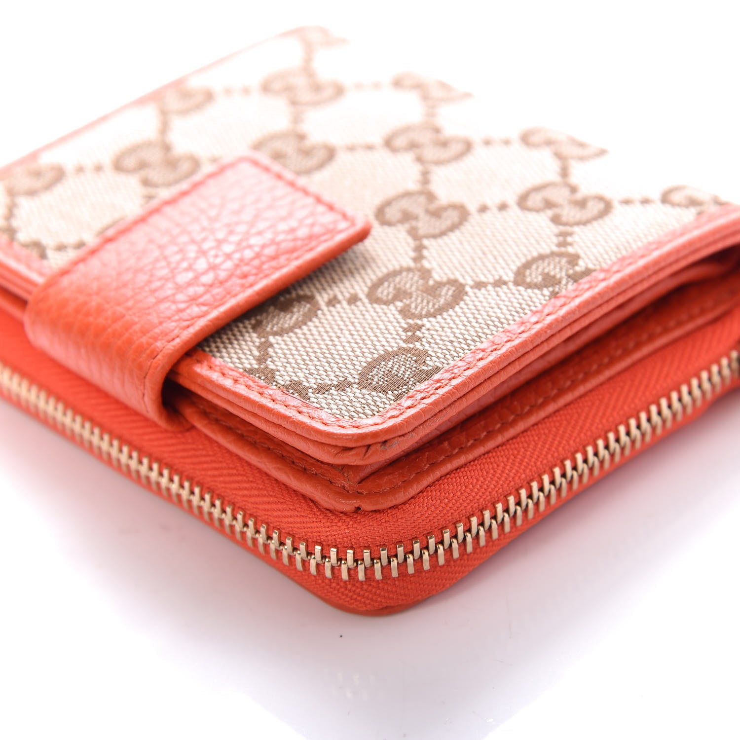 Gucci Monogram Dollar Calfskin Zip Around French Flap Wallet Beige Ebony Sun Orange 10 of 15