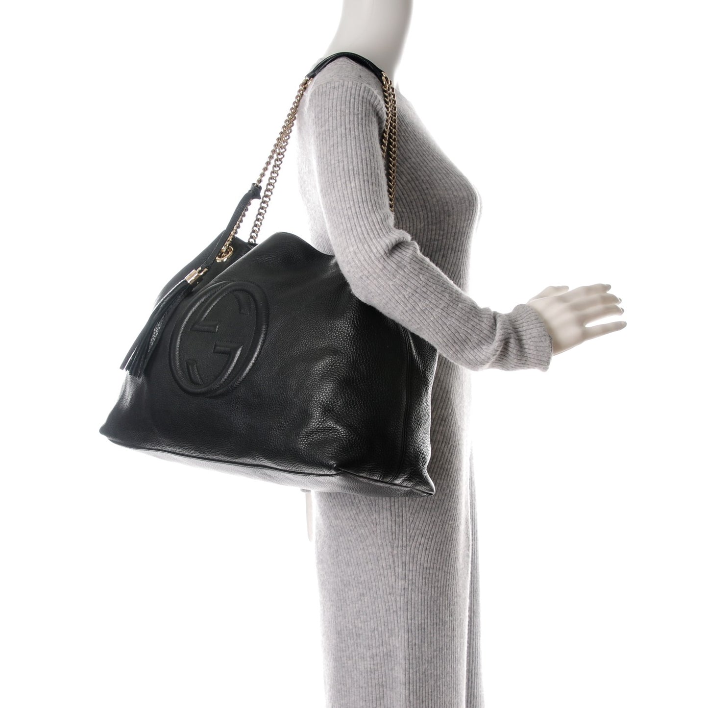 Pebbled Calfskin Large Soho Chain Shoulder Bag Black