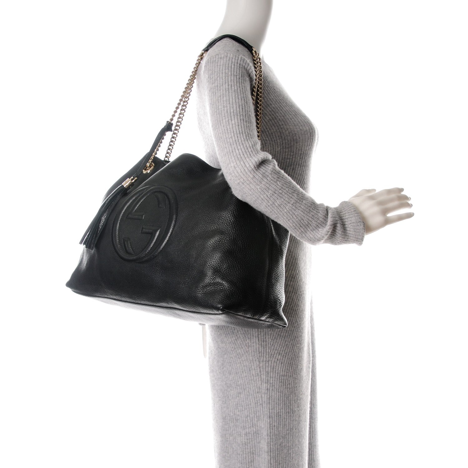 Gucci Pebbled Calfskin Large Soho Chain Shoulder Bag Black 2 of 7