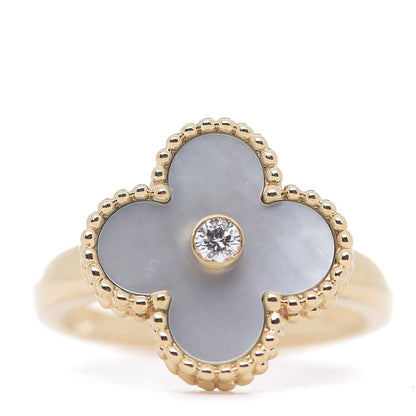 Van Cleef & Arpels 18K Yellow Gold Diamond Mother of Pearl Vintage Alhambra Ring 52 6 1 of 6